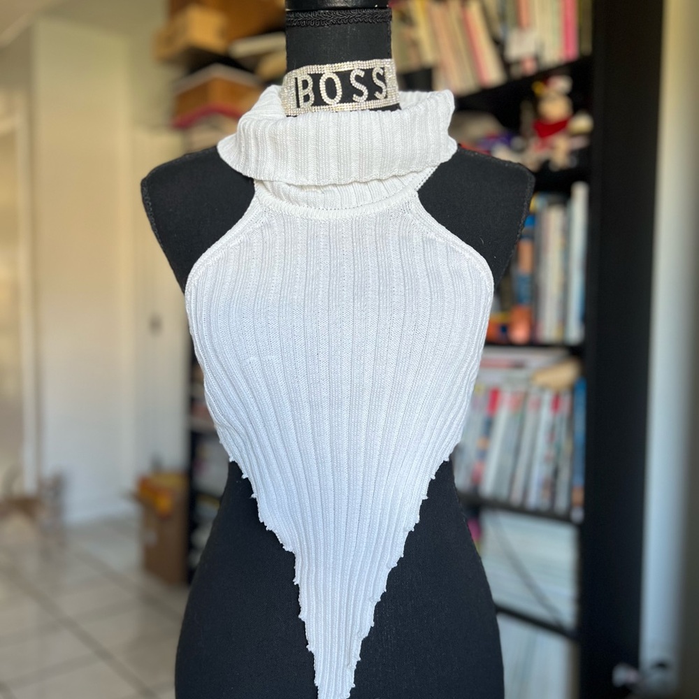 Boss White Asymmetrical Ribbed Crop Top